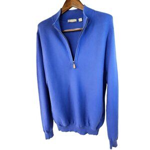 Donald Ross Quarter Zip Cotton Knit Sweater Mens L Mock Collar Blue Pullover
